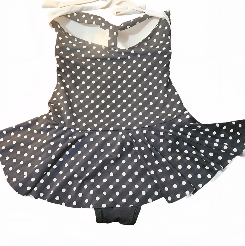 Chaps Black and White Polka Dot Swimsuit Nice EUC Size 10 - Picture 3 of 8